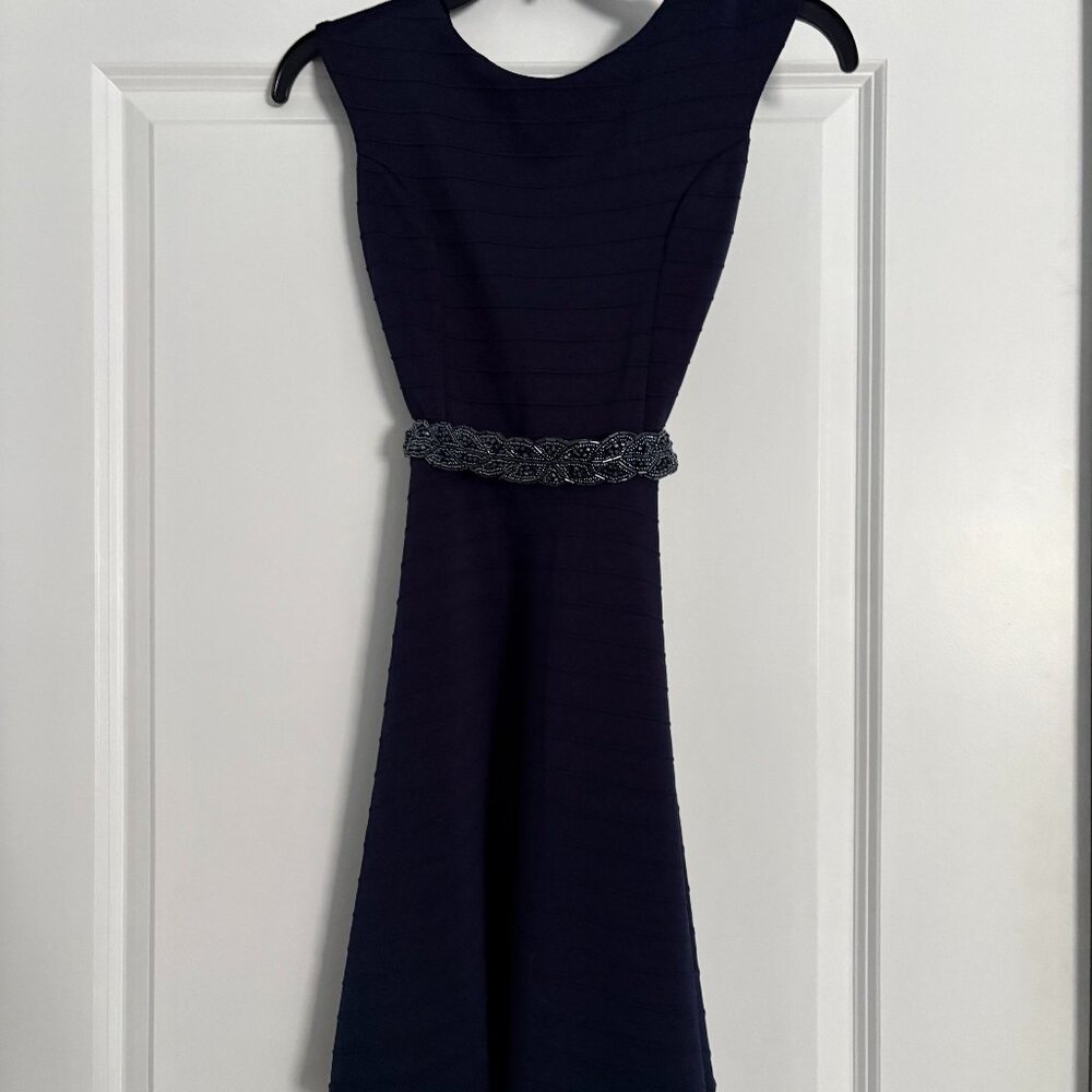 Un Deux Trois  Udtfashion,  Navy blue dress with belt with sequins, Size 14